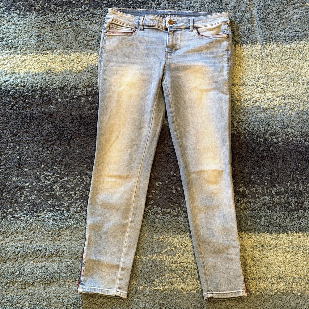 White House Black Market The Skimmer Jeans Faux Leather Trim Ankle Zip Women's 6